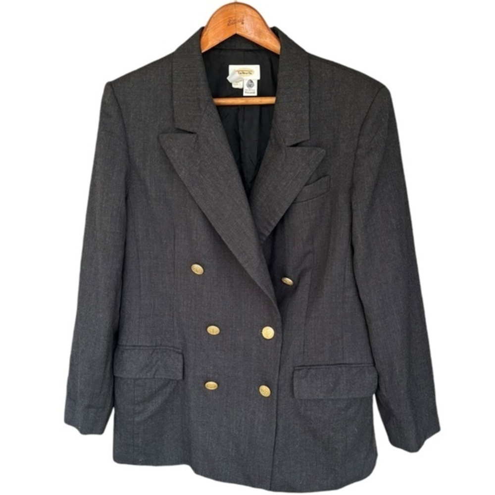 Talbots Gray 100% Wool Blazer Size 16 Double Breasted with Gold Buttons